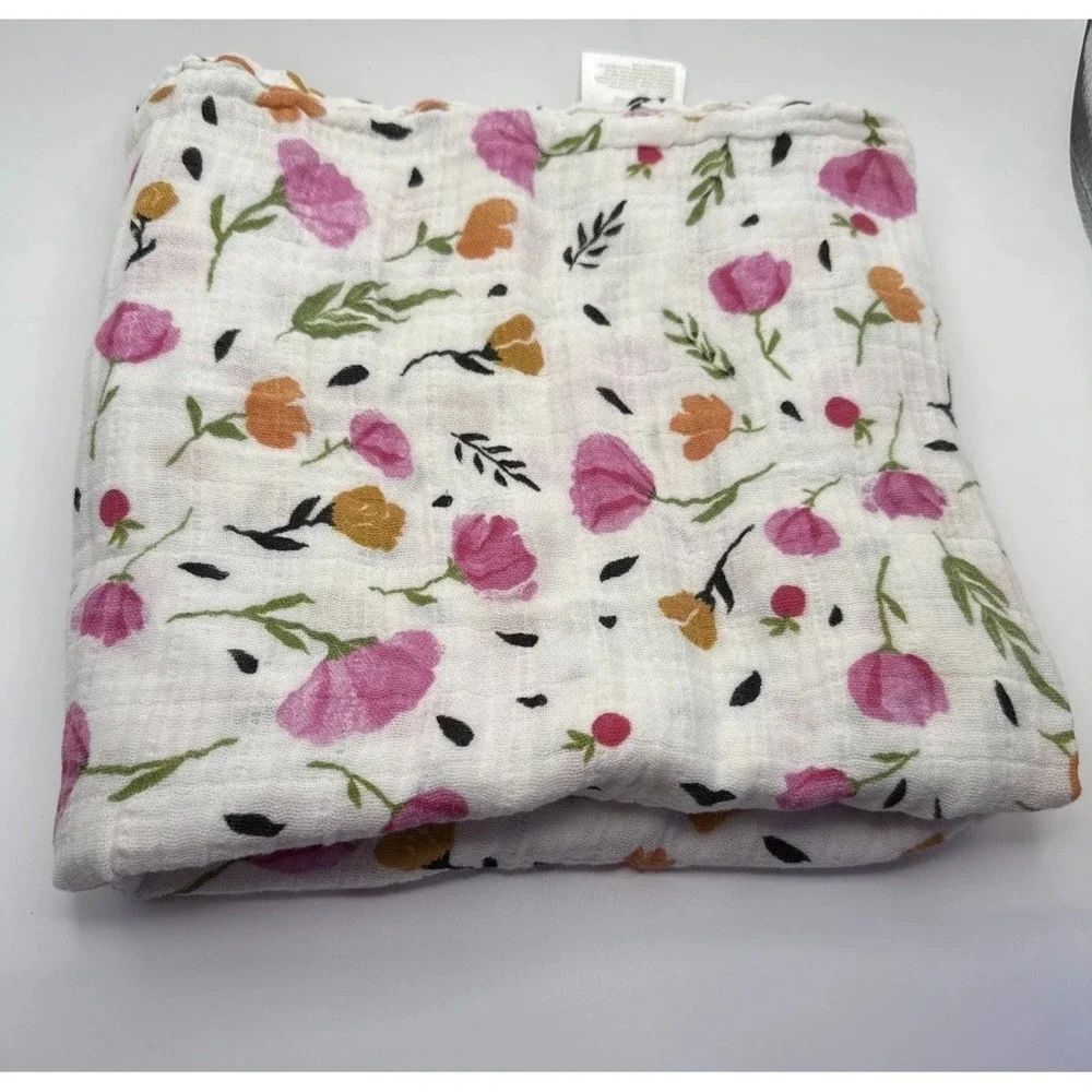 Little Unicorn Berry & Bloom Cotton Muslin Floral Swaddle Blanket 47x47 Inches